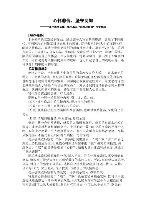 2023年统编高中语文必修下册第二单元“悲悯与良知”作文导写