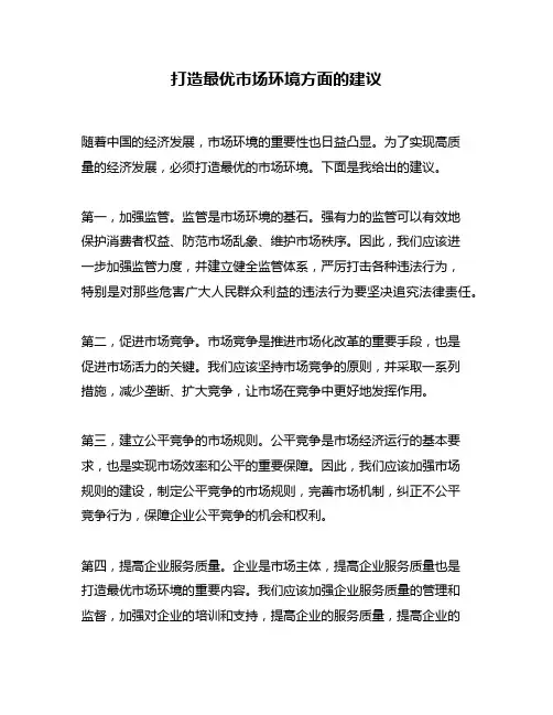 打造最优市场环境方面的建议