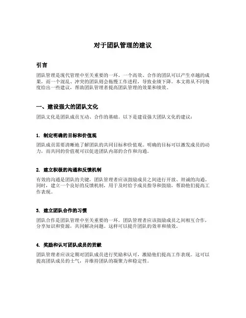 对于团队管理的建议