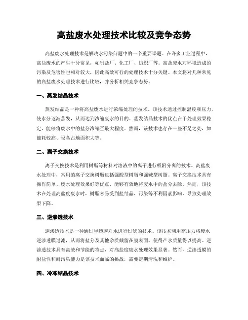 高盐废水处理技术比较及竞争态势