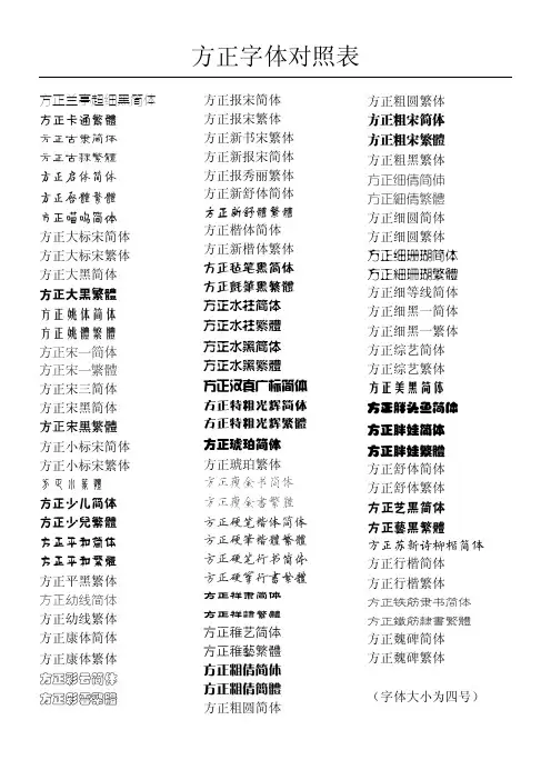 方正字体对照表