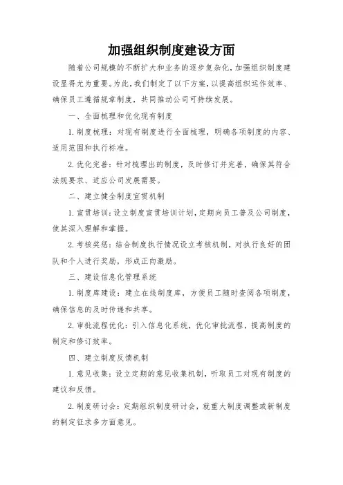 加强组织制度建设方面