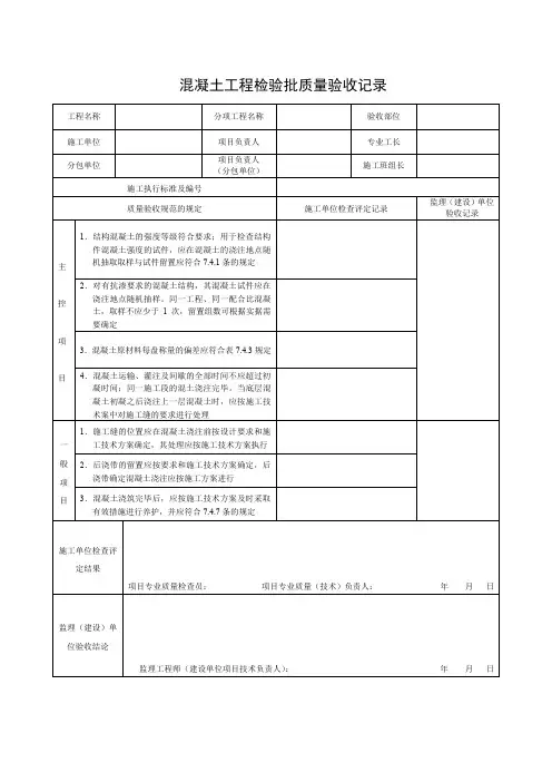 混凝土工程检验批质量验收记录