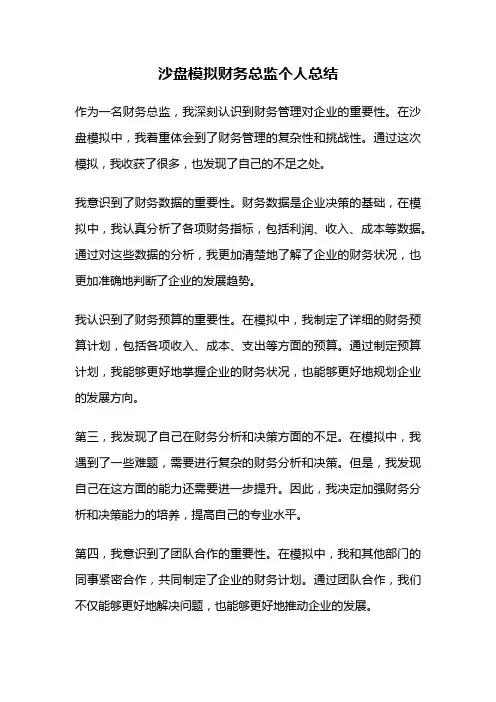 沙盘模拟财务总监个人总结