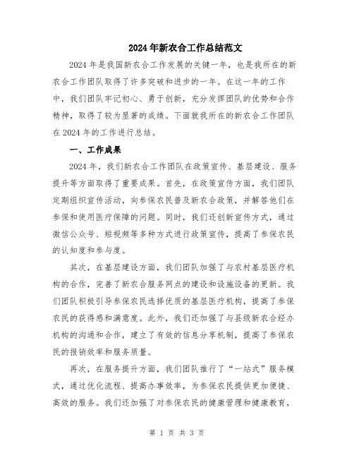 2024年新农合工作总结范文