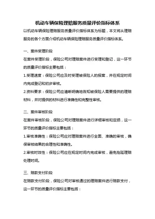 机动车辆保险理赔服务质量评价指标体系