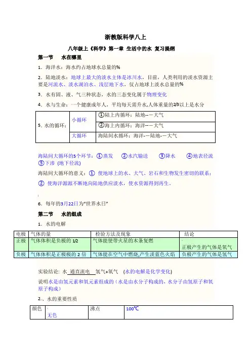 浙教版八年级上科学知识点总结