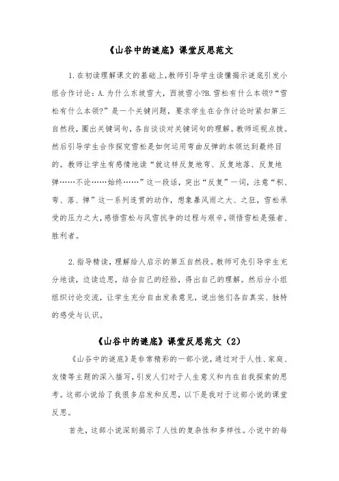 《山谷中的谜底》课堂反思范文（2篇）
