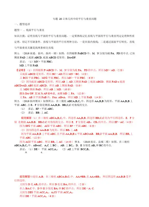专题20立体几何中的平行与垂直问题(解析版)
