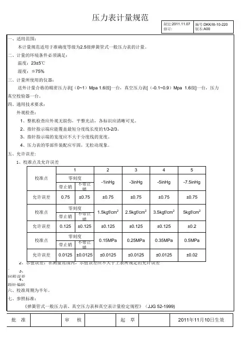 压力表计量规范