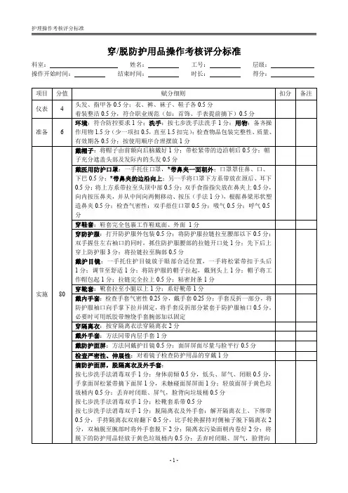 穿脱防护用品考核评分标准
