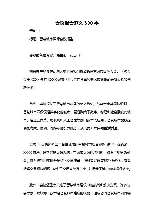 会议报告范文300字