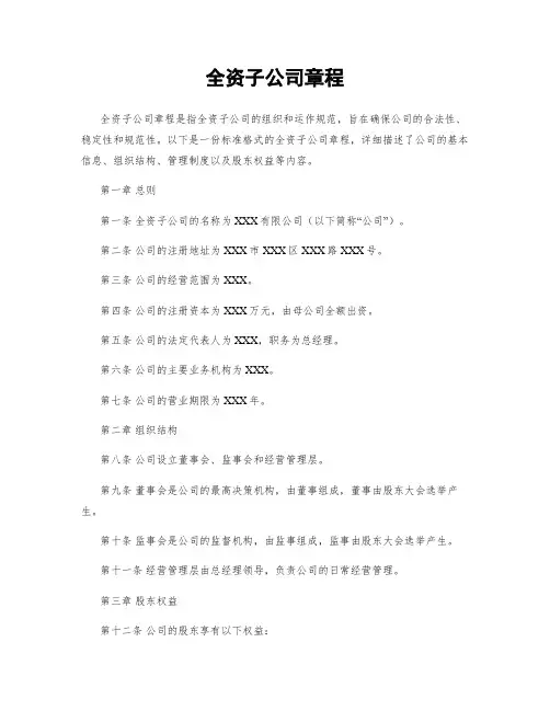 全资子公司章程