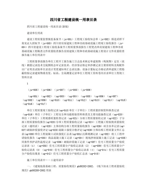 四川省工程建设统一用表目录