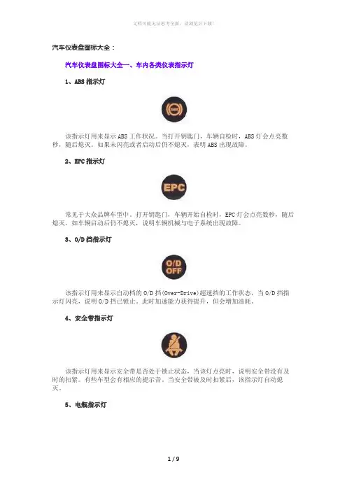 汽车仪表盘图标大全