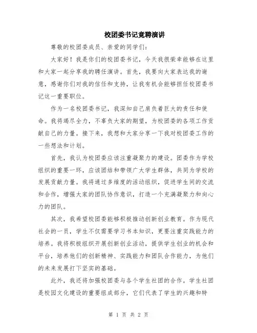 校团委书记竟聘演讲