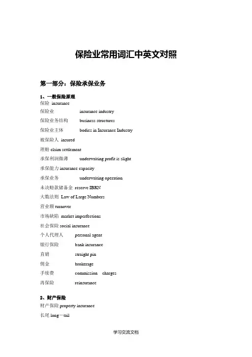 保险业常用词汇中英文对照