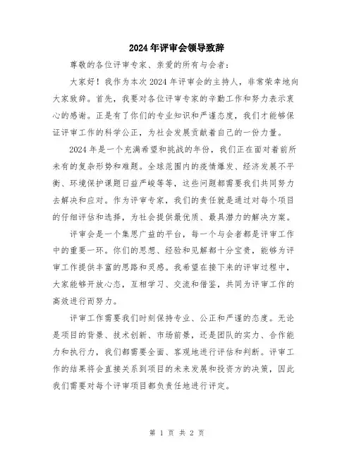 2024年评审会领导致辞