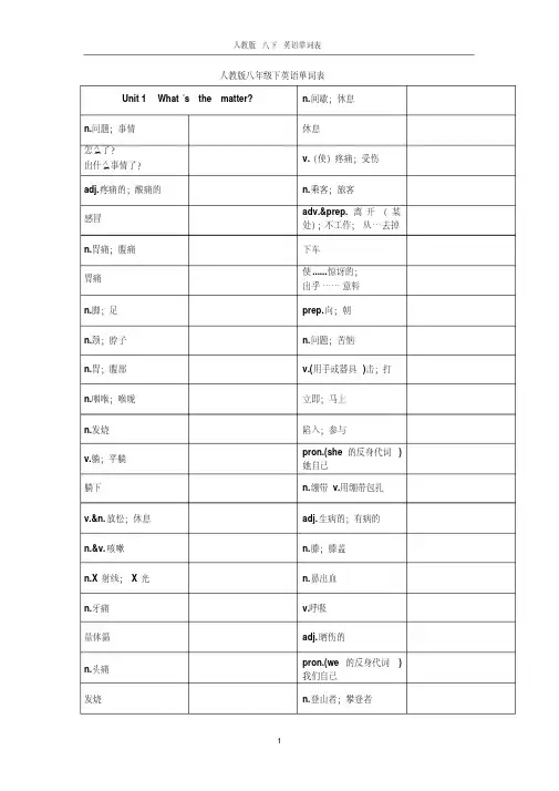 八年级下册英语单词表（人教版）