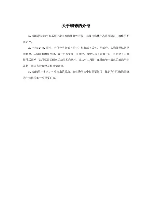 关于蜘蛛的介绍