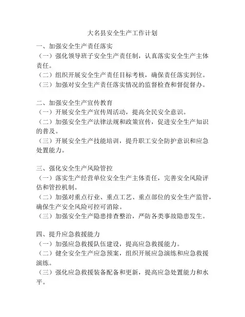 大名县安全生产工作计划