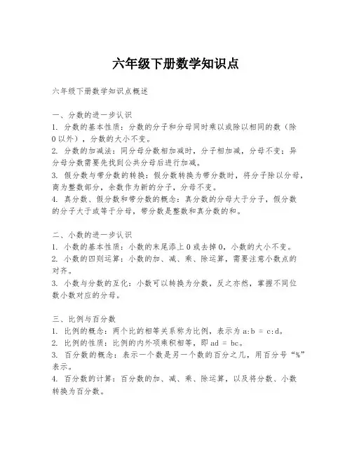 六年级下册数学知识点
