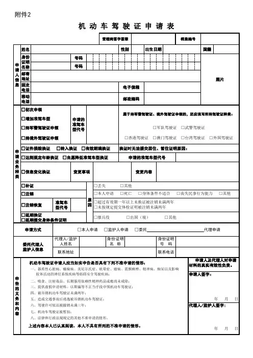 机动车驾驶证申请表 2010(正反面)
