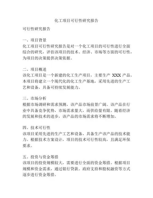 化工项目可行性研究报告