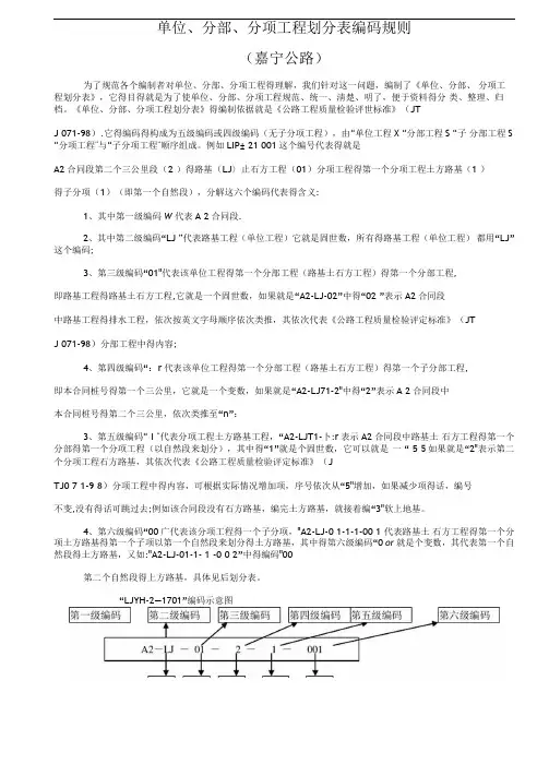 单位、分部、分项工程的划分表编码规则