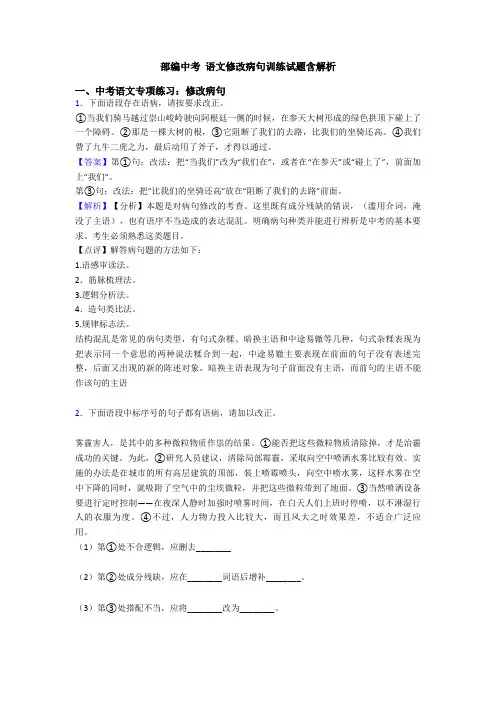 部编中考 语文修改病句训练试题含解析