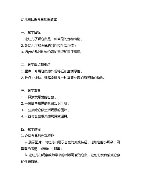 幼儿园认识仓鼠知识教案 动物知识教育
