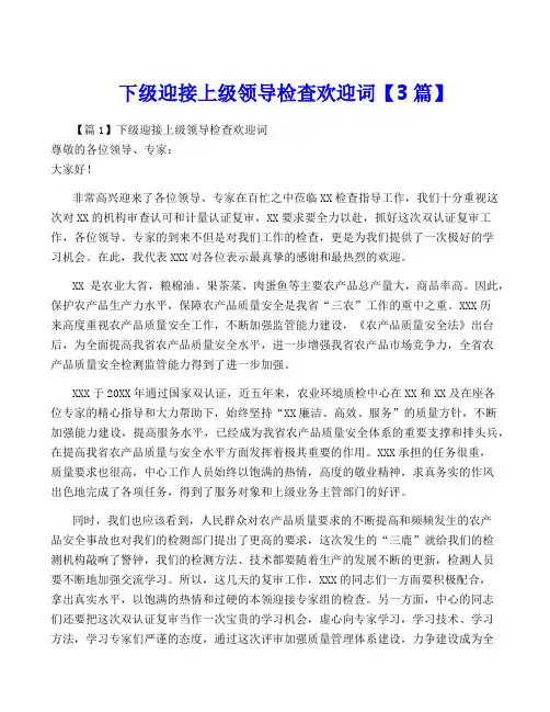 下级迎接上级领导检查欢迎词【3篇】