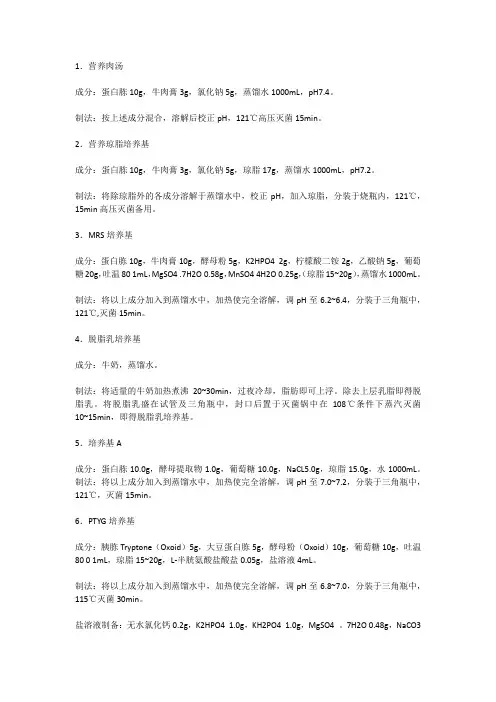 16种培养基配方