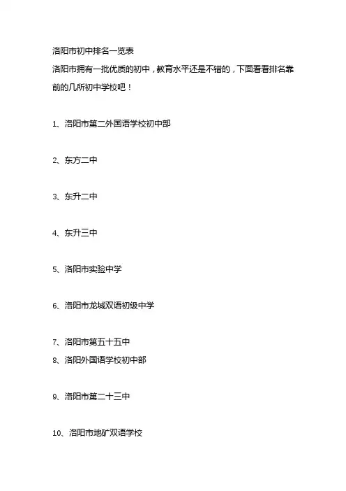 洛阳市初中排名一览表