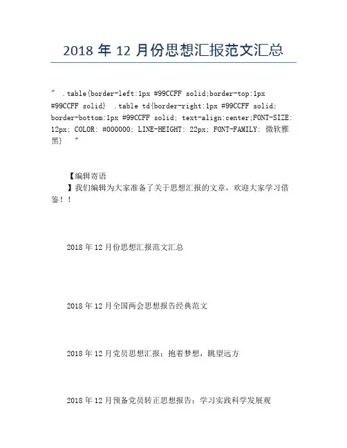 2018年12月份思想汇报范文汇总