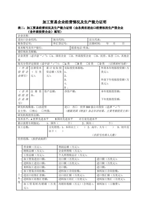 (生产管理知识)加工贸易企业经营情况及生产能力证明加工贸易企业经
