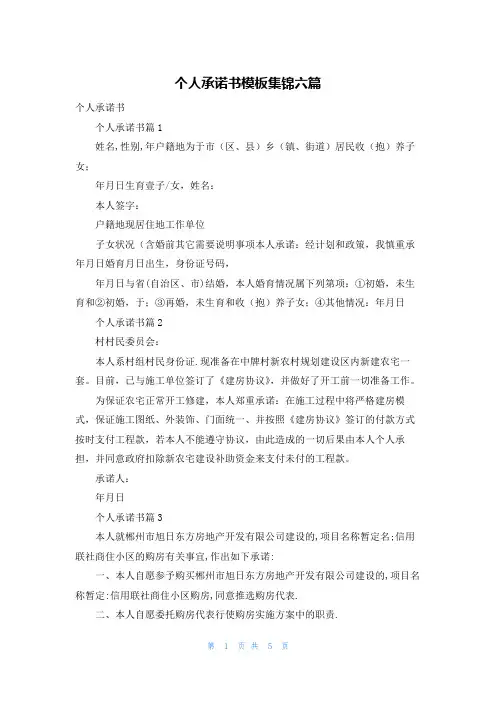 个人承诺书模板集锦六篇