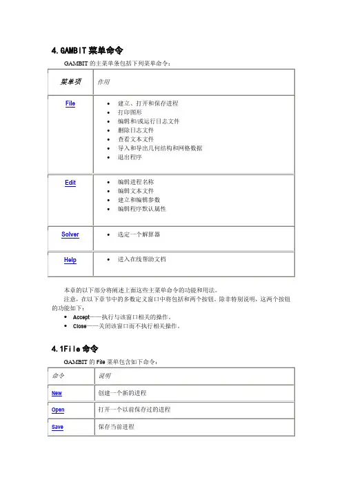 Gambit使用说明(中文版一系列)4GAMBIT菜单命令