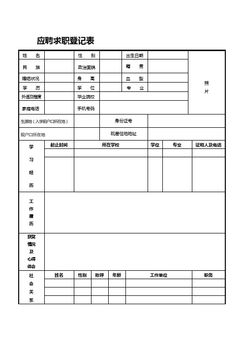 应聘求职登记表