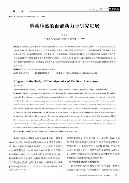 脑动脉瘤的血流动力学研究进展