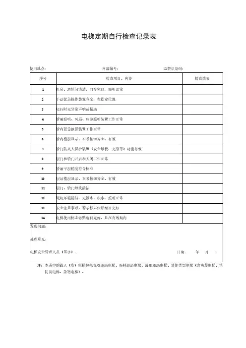 电梯定期自行检查记录表