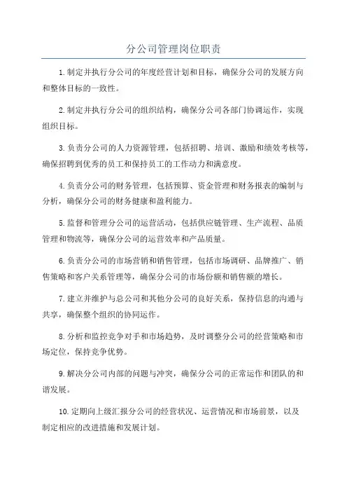 分公司管理岗位职责