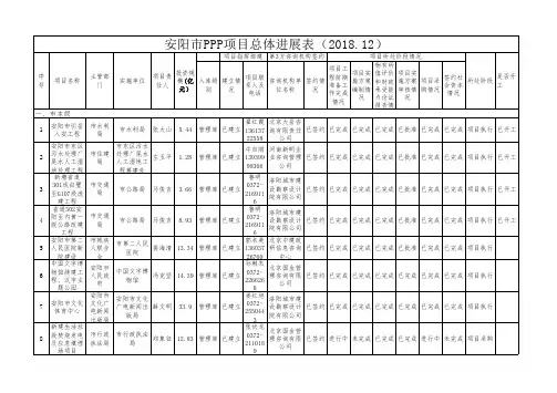 安阳市PPP项目总体进展表(2018.12)