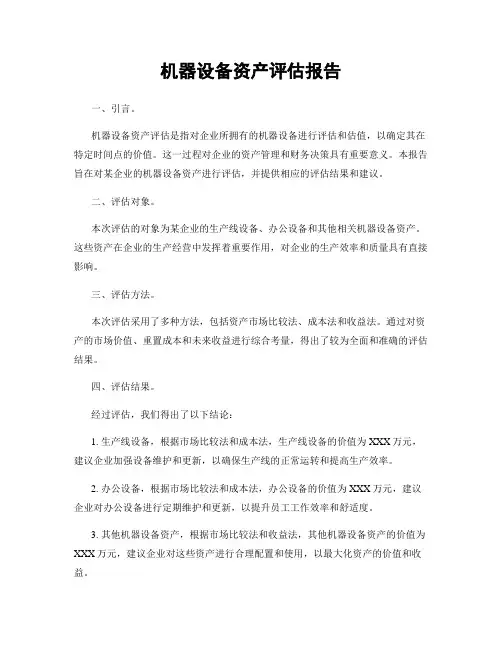 机器设备资产评估报告