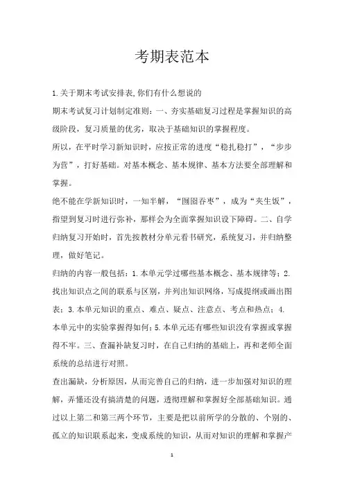 考期表范本