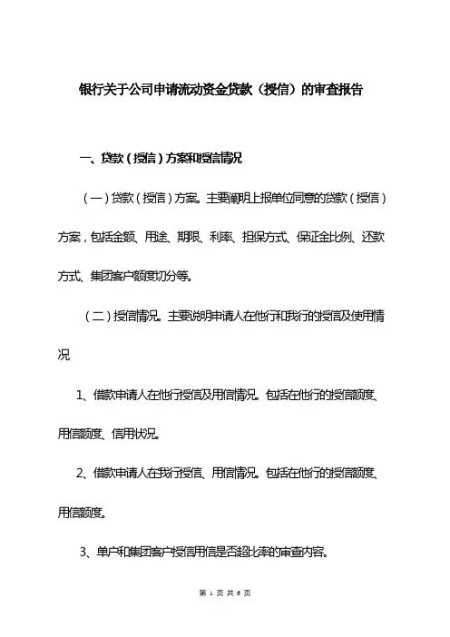 银行关于公司申请流动资金贷款(授信)的审查报告