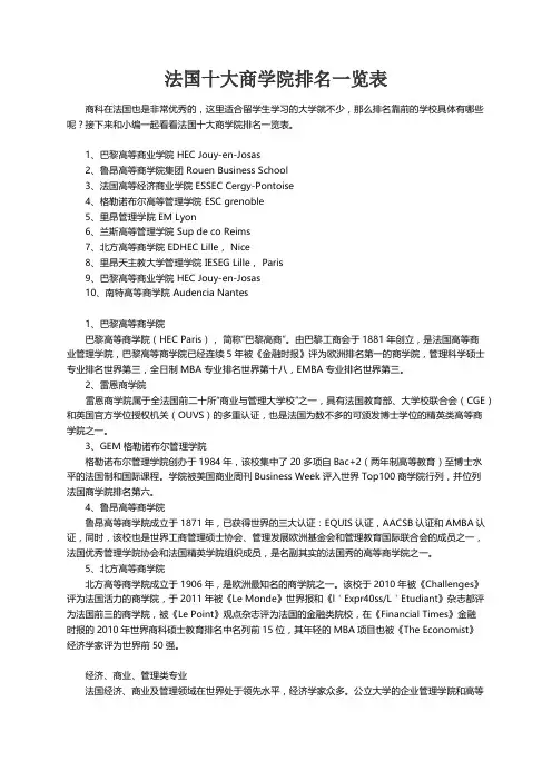 法国十大商学院排名一览表