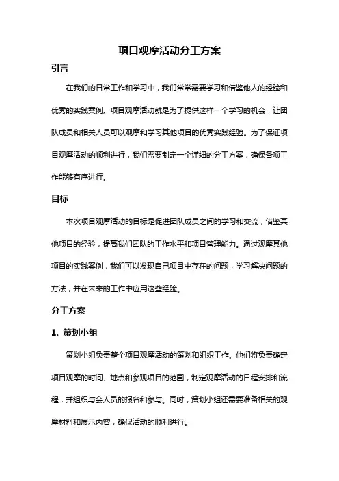 项目观摩活动分工方案