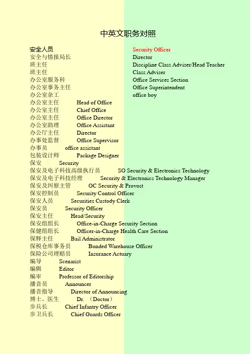 中英文职务对照