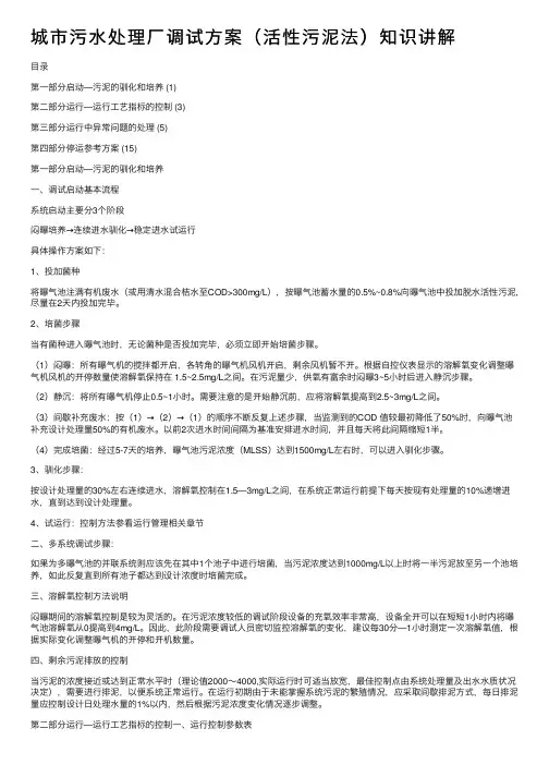 城市污水处理厂调试方案（活性污泥法）知识讲解